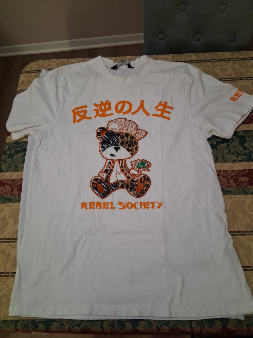 Rebel Society White Short Sleeve Graphic Tee - Orange Accent